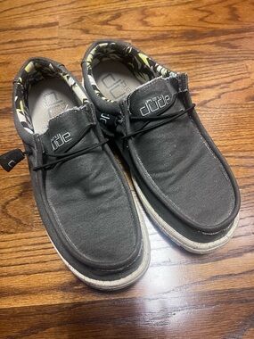 Hey Dude Men’s Charcoal Canvas Slip-On Loafers with Patterned Lining